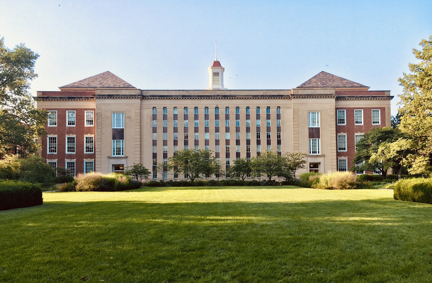 Faded university colonnade